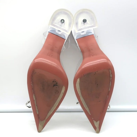 Amina Muaddi Rosie Glass Slingback Pumps Clear PVC Size 38.5 Crystal Bow Heels - Picture 11 of 12